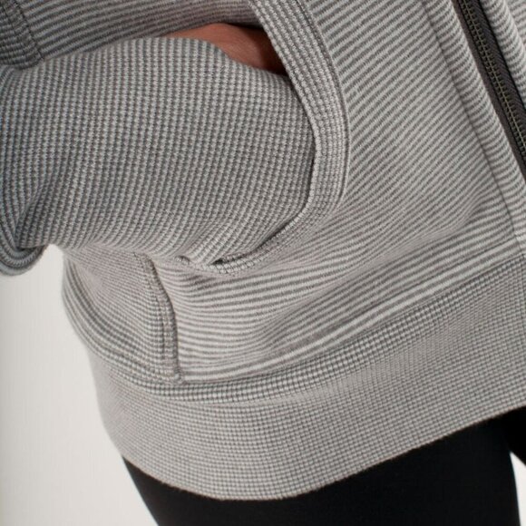 Lululemon Scuba Hoodie*Microstripe Full Zip Cotton Fleece Sweatshirt- Size 6 - Picture 3 of 14